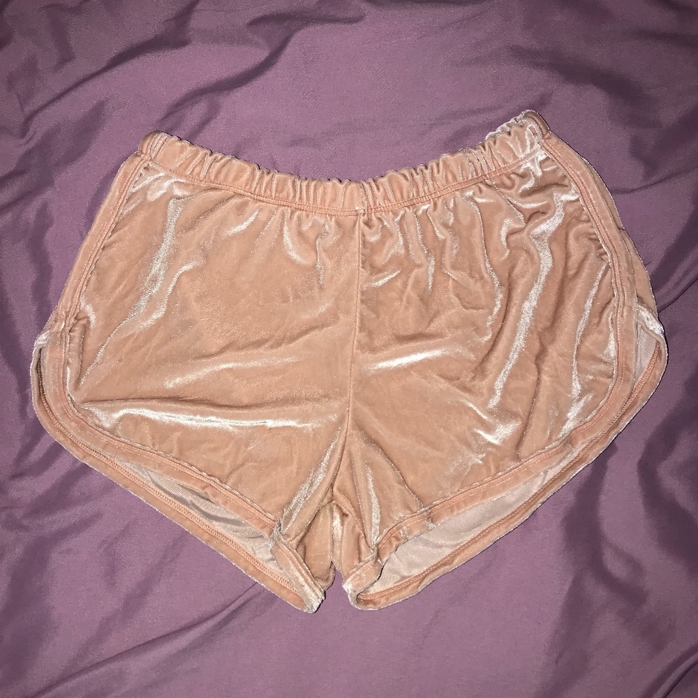 Brandy Melville Pink Crushed Velvet Short Shorts